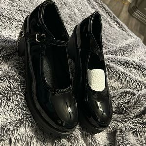 Black Elegant Solid Color Mary Jane Shoes With Buckle size 9.5